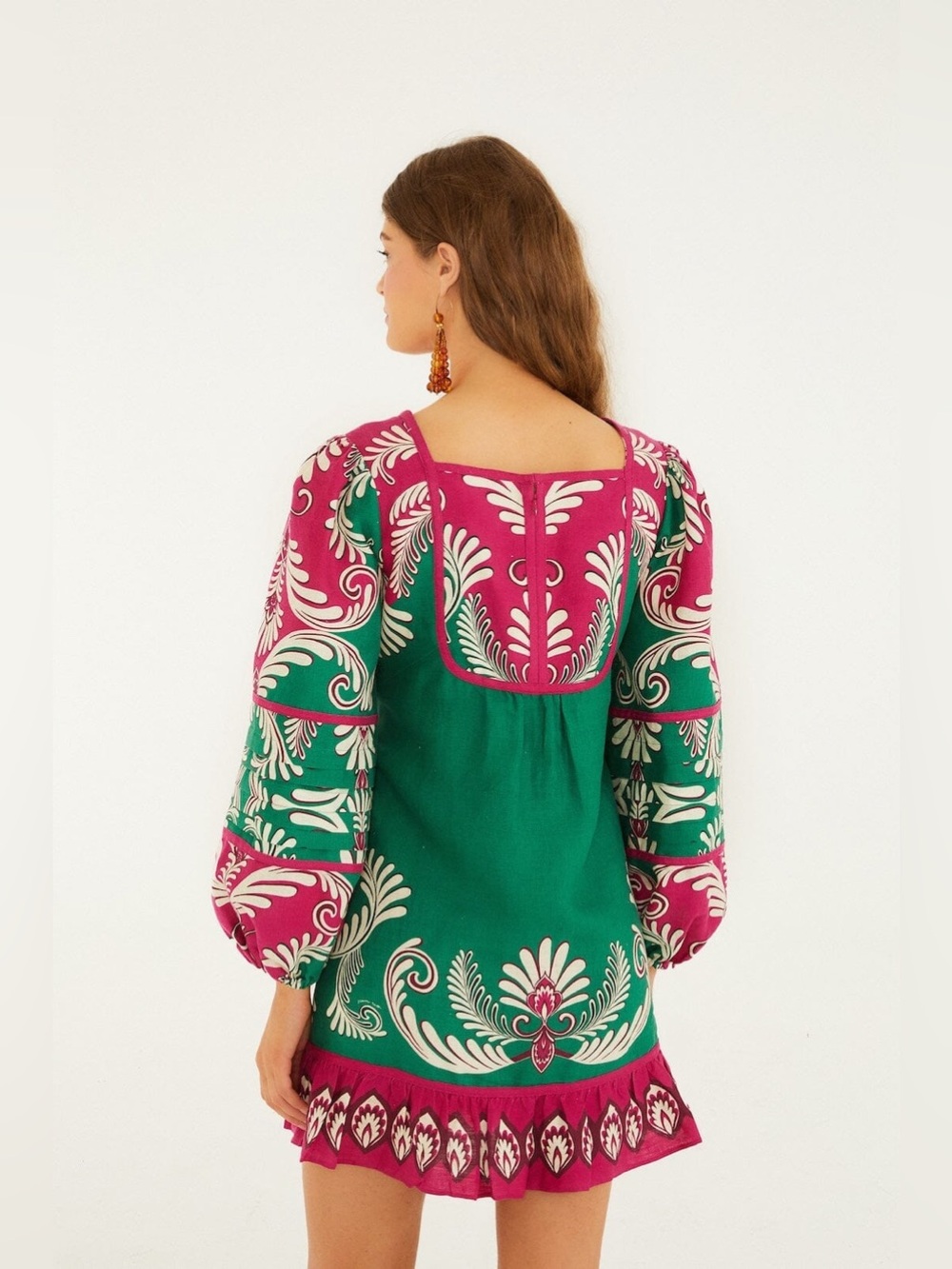 FARM RIO Multicolor Spring Arabesc Long Sleeve Mini Dress - Picture 3 of 5